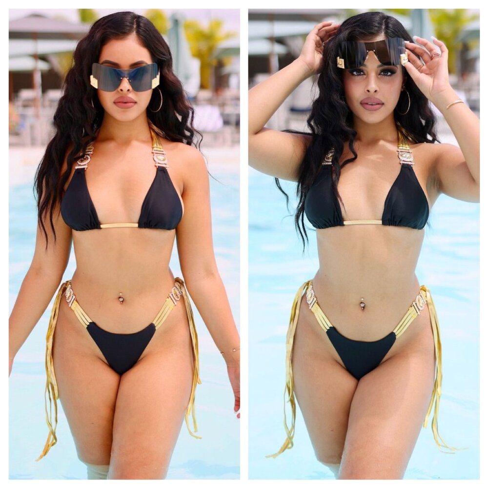 Awie Gold Strap Two Piece Bikini Swimsuit - Black
